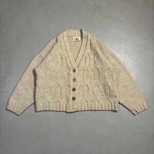 Vintage Women's Beige Cable Knit Sweater Boxy Cropped Fit Made in Italy 90s